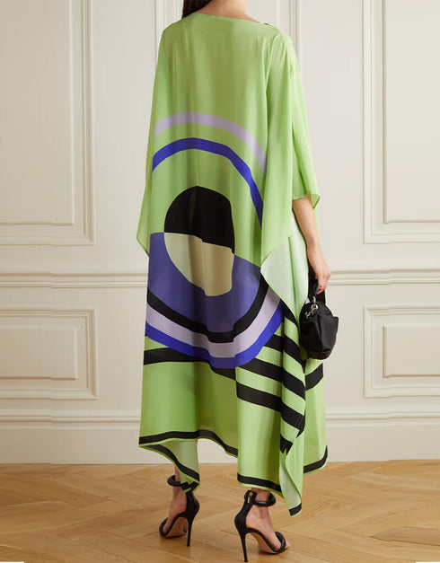 Light Green Silk Crepe Kaftan Closure View